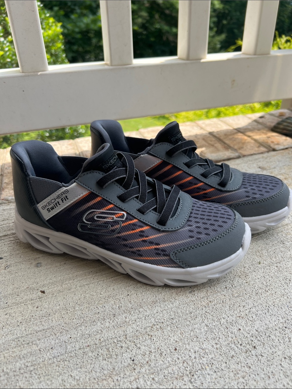 Skechers Kids Gray and Orange Mesh Slip- In Athletic Sneakers NWOB